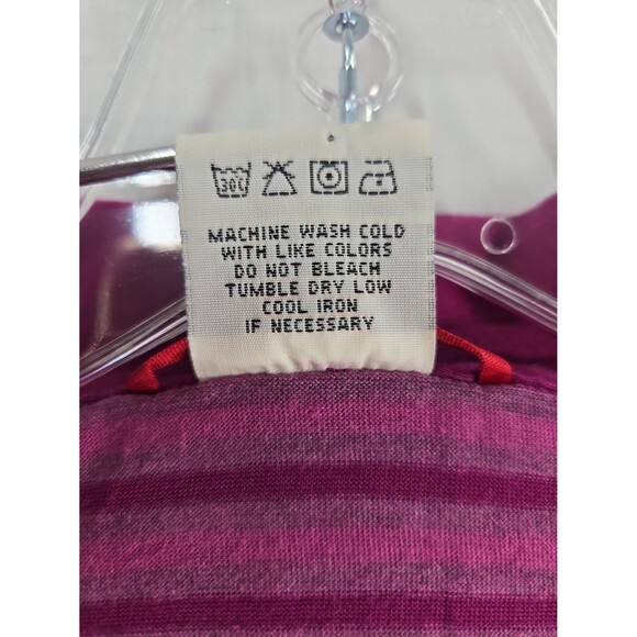 Y2K Union Bay V-Neck Collared Shirt Striped Top Cap Sleeve Purple Pink Women Med - Picture 5 of 7